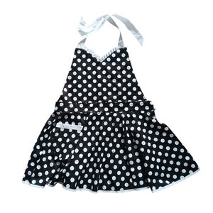 HYZRZ Polka Dot Apron with White Ties Sweetheart Neckline Pocket Adjustable